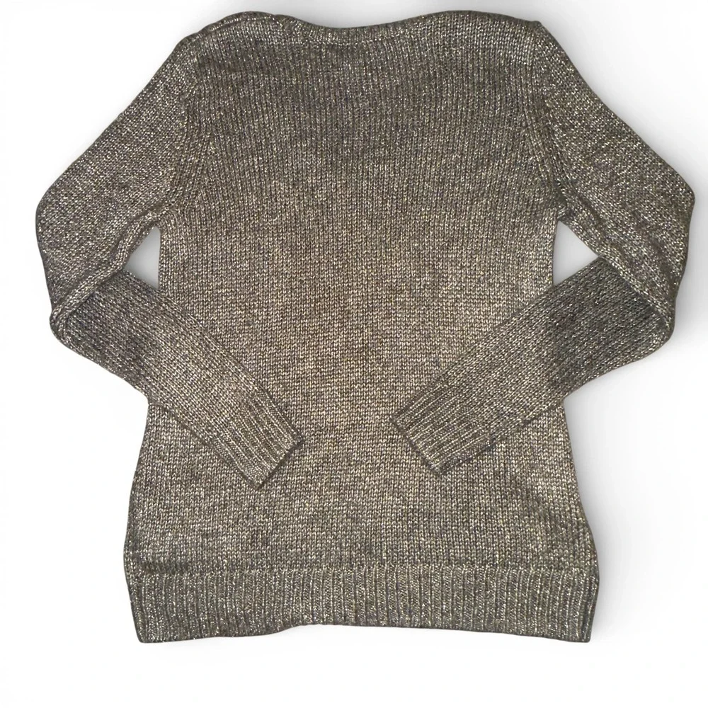 Michael Kors Gray Metallic Cable Knit V Neck‎ Sweater Women's M Neutral Shimmer